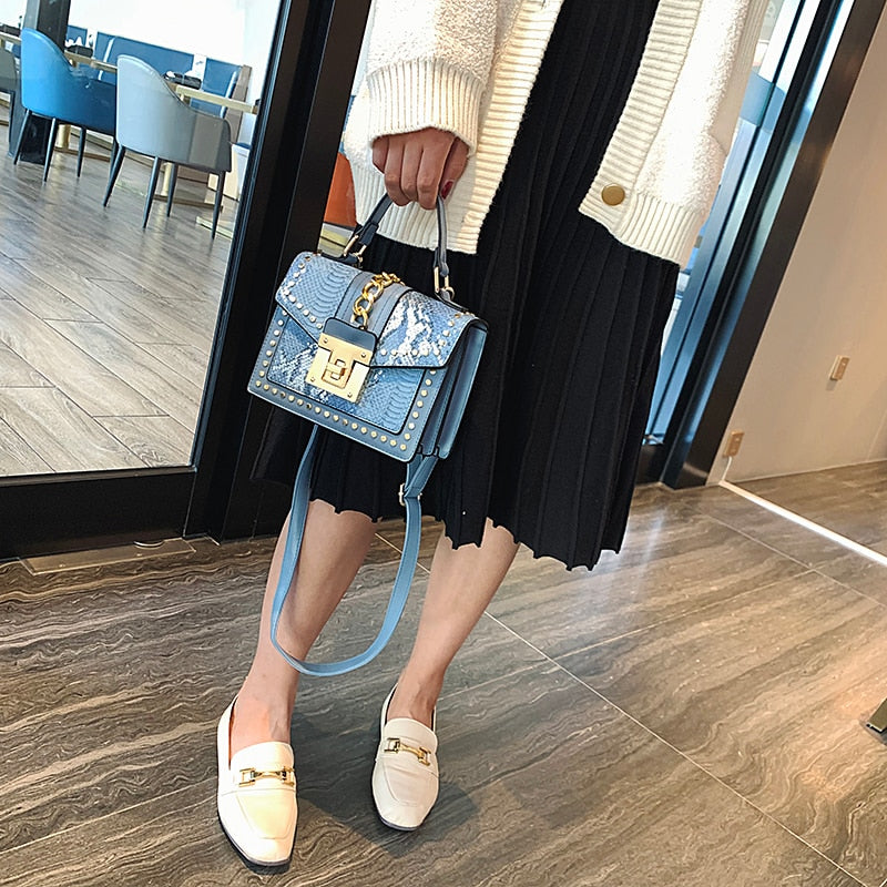 Snake Grain Faux Leather Handbag