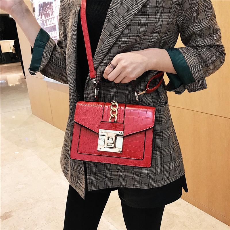 Snake Grain Faux Leather Handbag