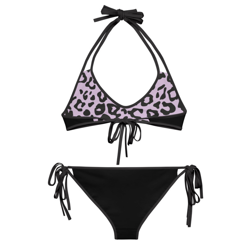 Reversible Black and Lilac Purple Cheetah Bikini