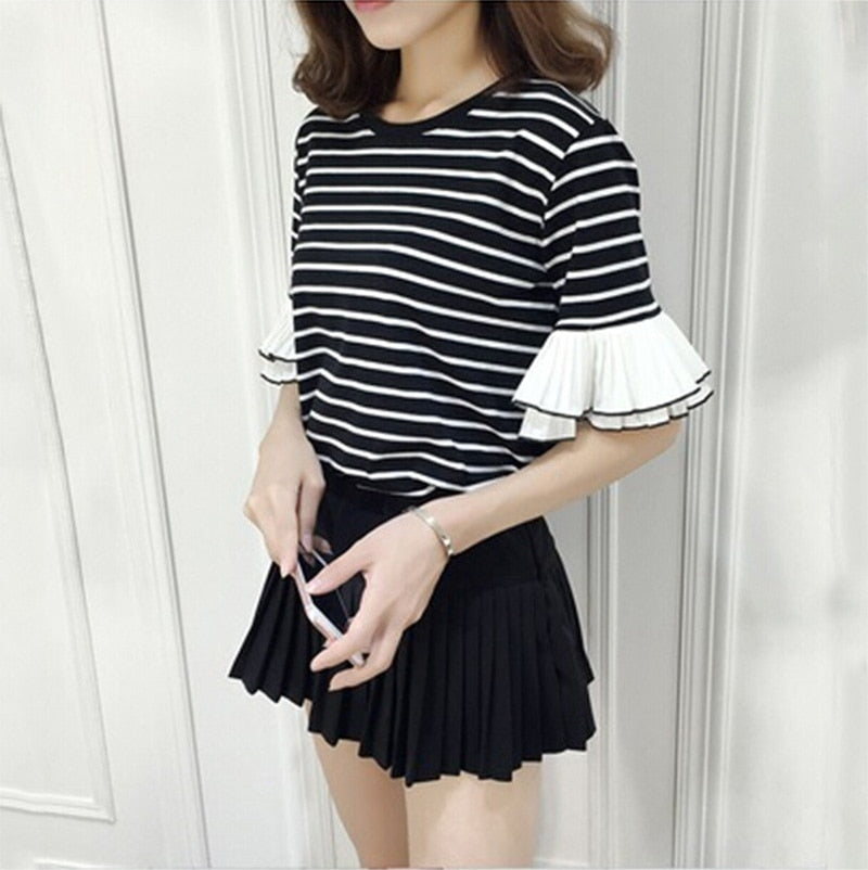 Striped Ruffle Sleeve T-shirt