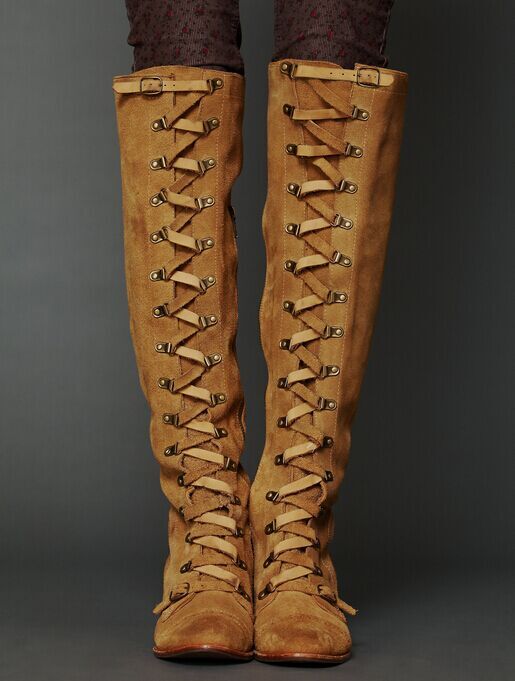 Over-the-knee Genuine Leather Lace Up Tall Boots