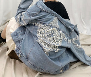 Vintage Jean Jacket with Pearls