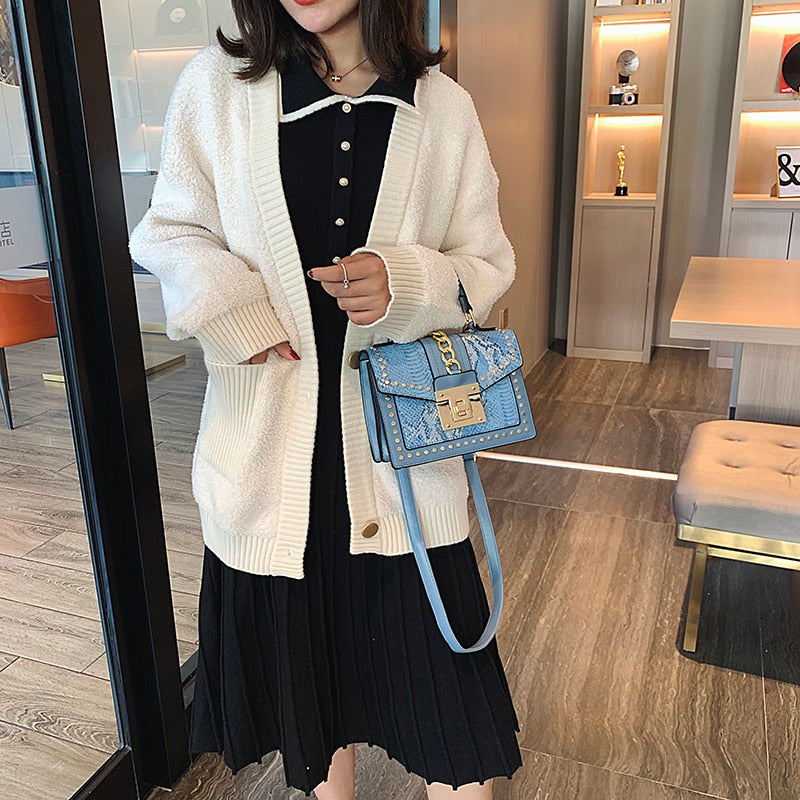 Snake Grain Faux Leather Handbag