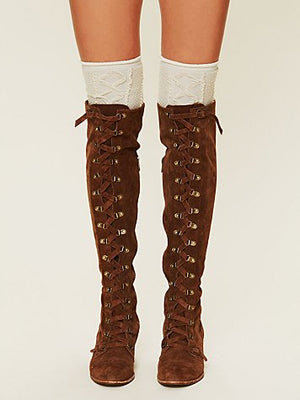 Over-the-knee Genuine Leather Lace Up Tall Boots