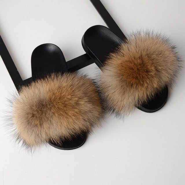 Fox Fur Slipper Slides