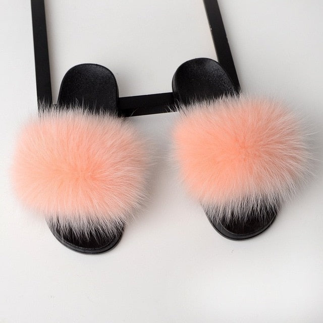 Fox Fur Slipper Slides