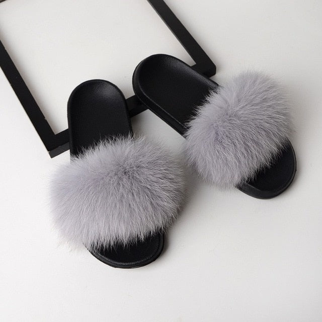 Fox Fur Slipper Slides