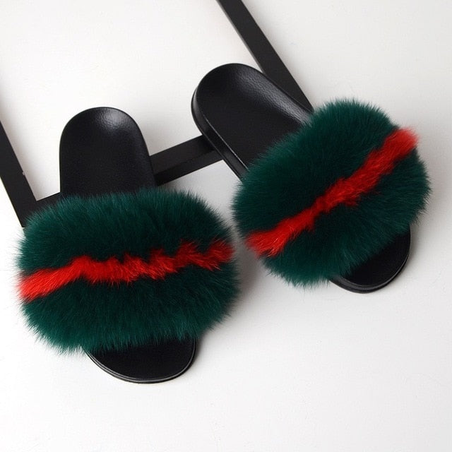 Fox Fur Slipper Slides