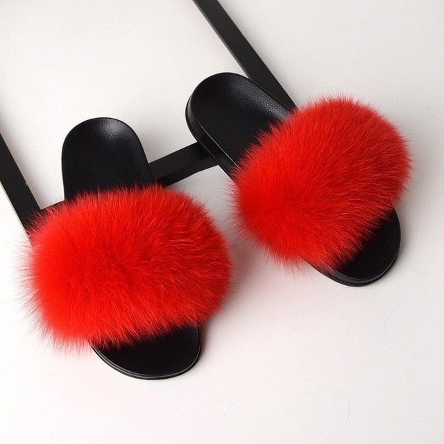 Fox Fur Slipper Slides
