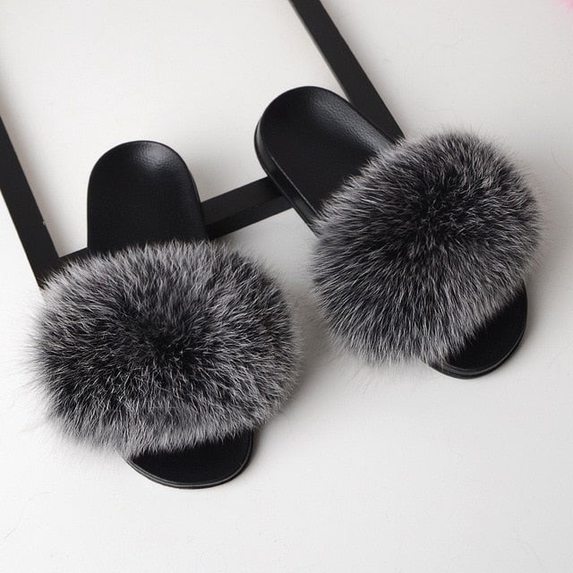 Fox Fur Slipper Slides