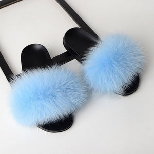 Fox Fur Slipper Slides