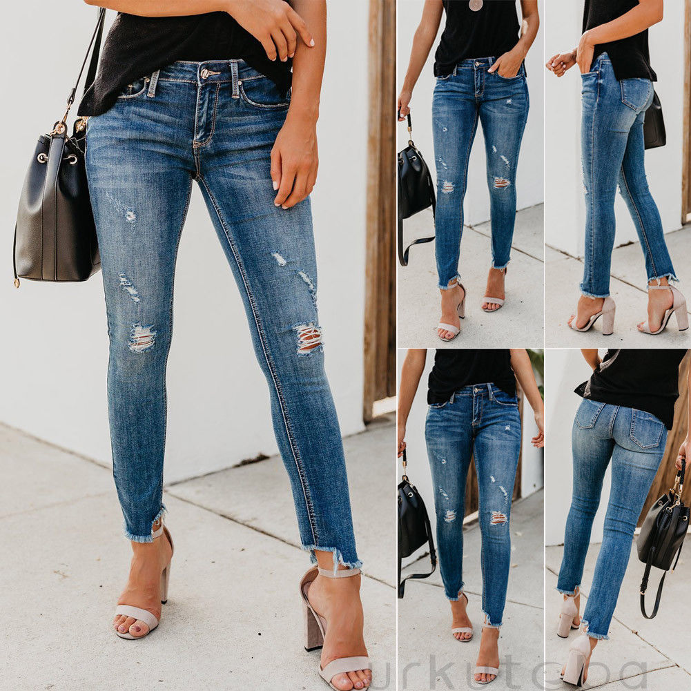 Stretch Ripped Distressed Skinny High Waist Jeans
